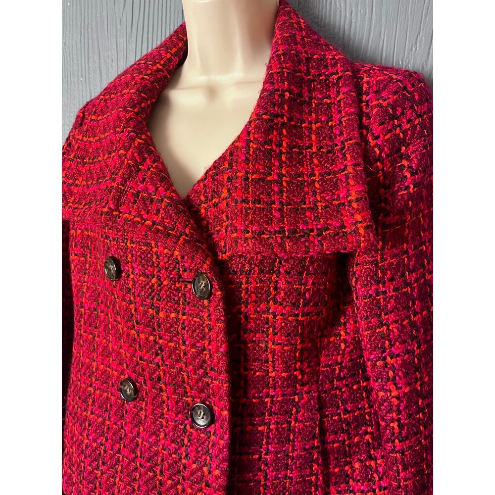 Talbots Petites Cropped Boucle Tweed Jacket Blazer 6P Double Breasted Red Pink - Picture 2 of 7